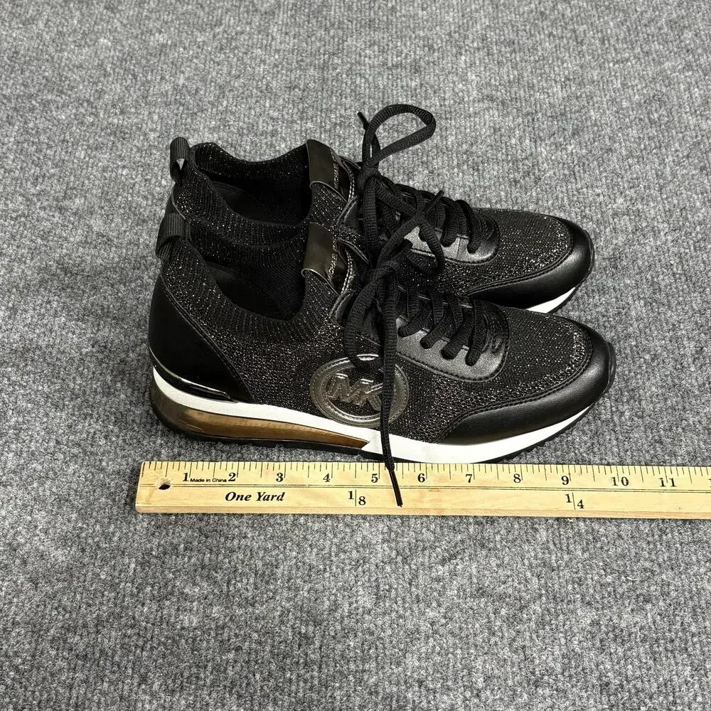 Michael Kors Shoes Womens Size 7 Black Knit MK Logo Low Top Casual Sneakers